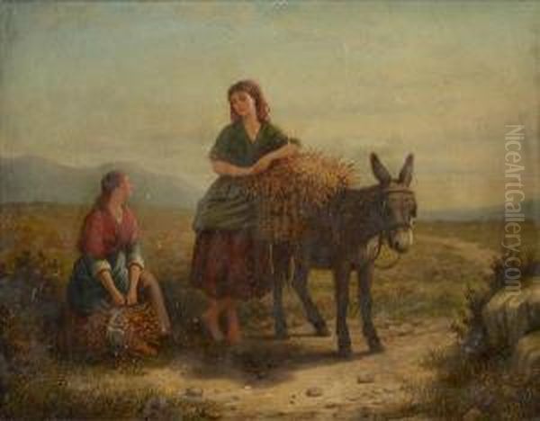 Heather Gathererson A Moorland Track, With Donkey Oil Painting by Andrew Sheerboom