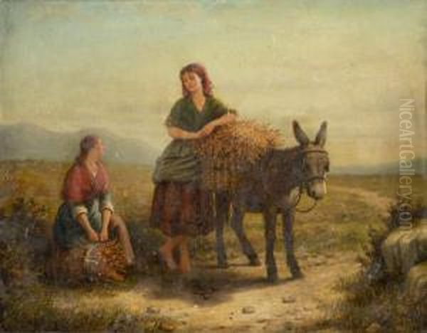 Heather Gatherers Oil Painting by Andrew Sheerboom