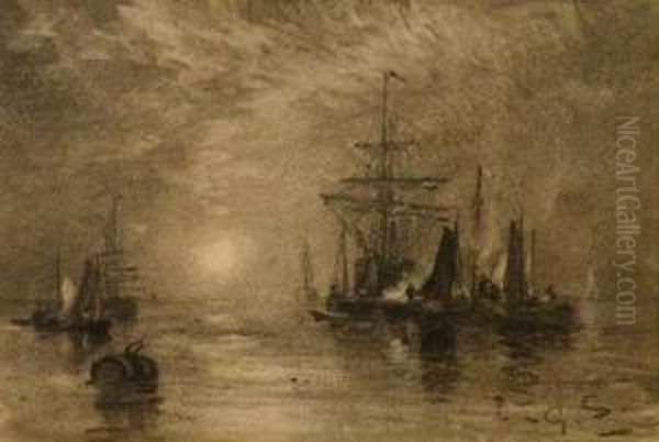 Fishing Boats And Other Vessels In A Calm Oil Painting by George Sheffield