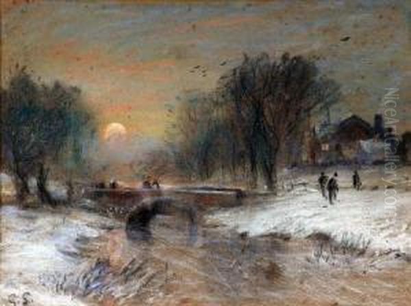 Frozen Stream Oil Painting by George Sheffield