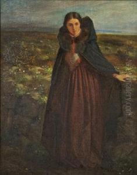 Portrait Of A Lady In Extensive Landscape Oil Painting by Edward Sheil