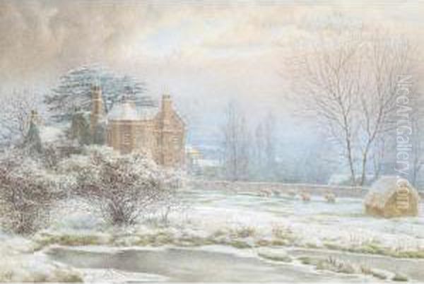 Snowy Landscape With House Oil Painting by Arthur Shelley