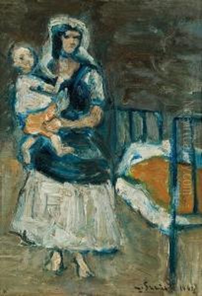 Women With Child Oil Painting by Menachem Schmidt Shemi