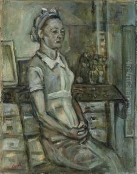 Woman In The Kitchen Oil Painting by Menachem Schmidt Shemi