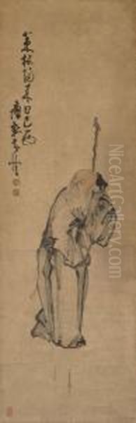 Old Man With Cane Oil Painting by Huang Shen