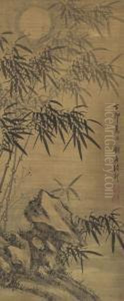 Bamboo And Rock Oil Painting by Zhu Sheng