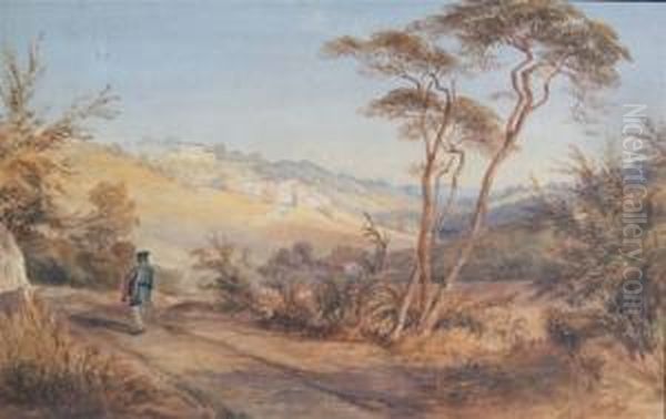 An Italianate Landscape With Artist On Sketching Tour Oil Painting by George Shepheard