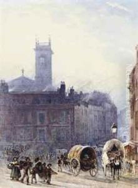 A Busy Street, Holborn, London Oil Painting by George Sidney Shepherd