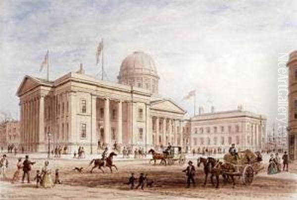 'the Custom House, Liverpool' And 'st. George's Hall, Liverpool Oil Painting by Thomas Hosmer Shepherd