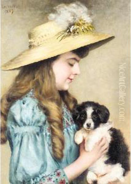 My Puppy Oil Painting by Charlotte Lilian Sheppard