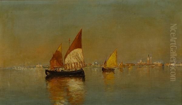 Fishing Boats In The Venetian Lagoon Oil Painting by Warren W. Sheppard