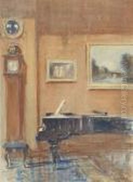 Interior With Piano. Oil Painting by Claude Shepperson