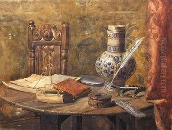 Still Life Of A Writer's Desk Oil Painting by Edward Sherard Kennedy