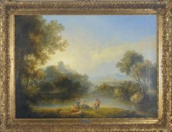 Picnic On A Riverbank In A Wooded Valley Oil Painting by William P. Sherlock