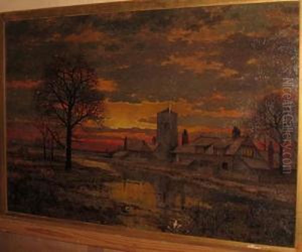 A Village At Dusk Oil Painting by Daniel Sherrin