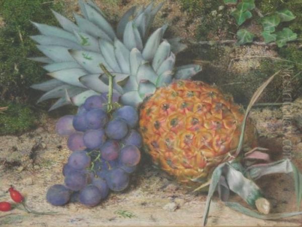 Pineapple And Grapes Oil Painting by John Sherrin