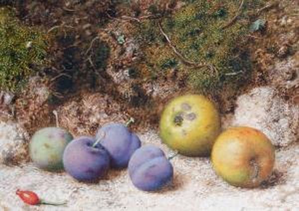 Still Life Of Plums And Apples Oil Painting by John Sherrin