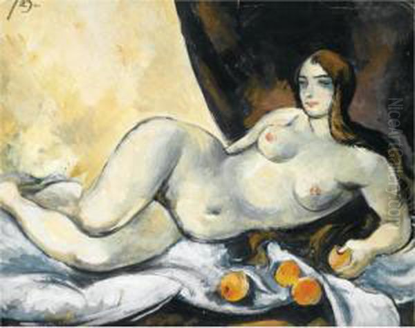 Reclining Nude With Apples Oil Painting by Aleksander V. Shevchenko