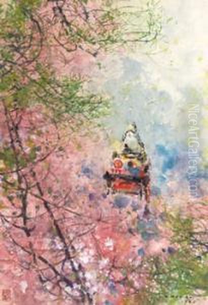 Springtime Carriage Ride Oil Painting by Chen Shi