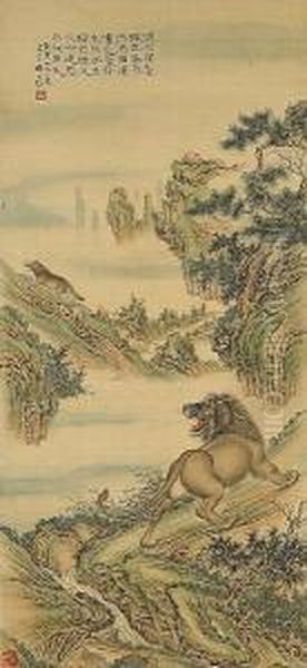 Lion And Wolf Oil Painting by Zhao Shigang