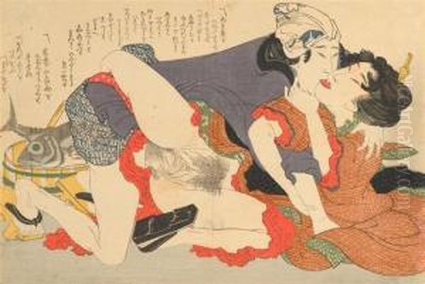 Oban Yoko-e. Aus Einer Privat Gedruckten Shunga-serie Oil Painting by Yanagawa Shigenobu