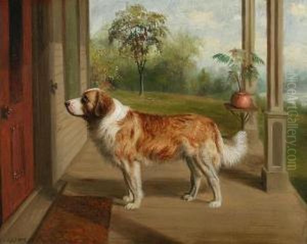 St. Bernard On A Front Porch Oil Painting by Sylvester Shiley