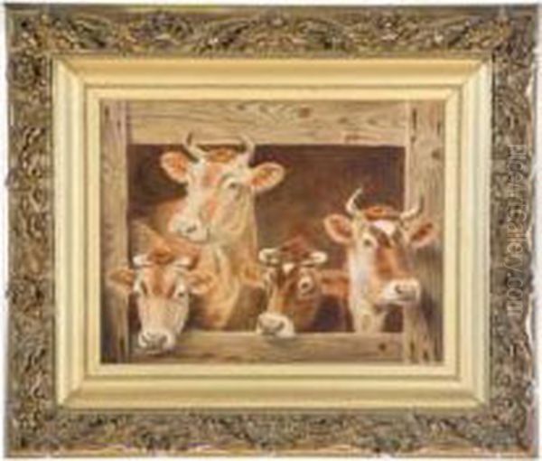 Portrait Of Cows Oil Painting by Sylvester Shiley