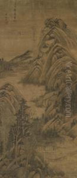 Cottages In The Mountain Oil Painting by Wang Shimin