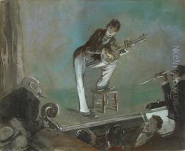 Banjo Player On Stage Oil Painting by Everett Shinn