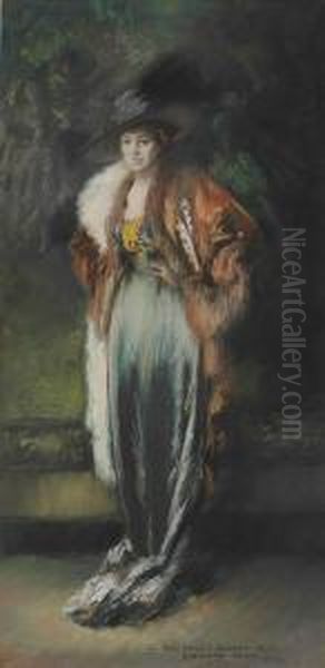 Mrs. A. Stewart Walker In A Fur Oil Painting by Everett Shinn