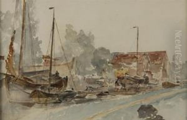 Boat Yard Oil Painting by Walter Shirlaw