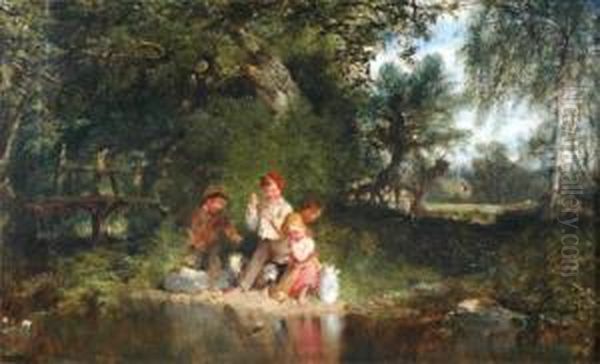 Children Fishing Oil Painting by Henry Shirley