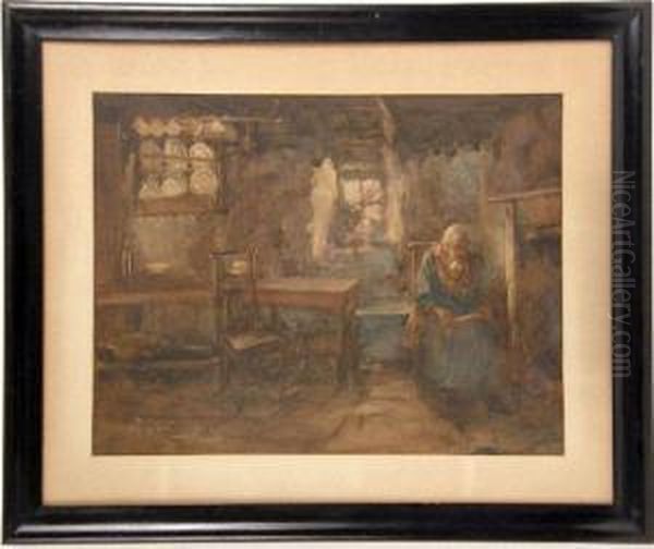 Depicting An Interior Scene With A Woman By A Fireplace Oil Painting by John Shirreffs