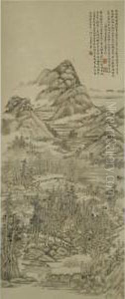 Landscape With Figures Oil Painting by Fang Shishu