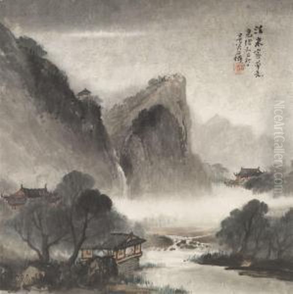 Landscape Under Moonlight Oil Painting by Wu Shixian