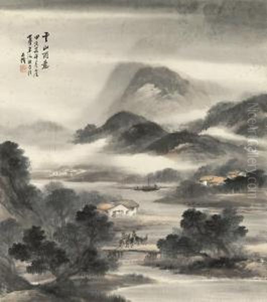 Misty Mountains Oil Painting by Wu Shixian