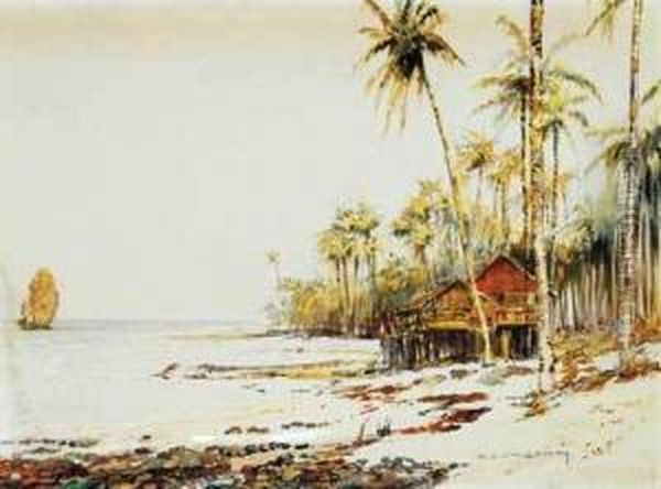 South East Asian Coastal Scene Oil Painting by Kenneth Denton Shoesmith