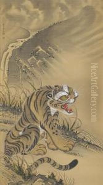 Tiger Oil Painting by Shokatsukan