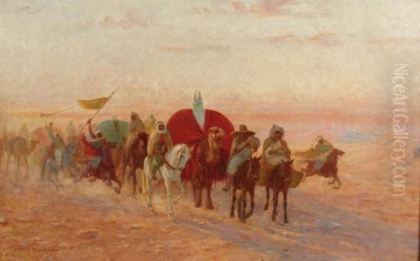 La Caravane Dans Le Desert Oil Painting by John-Lewis Shonborn