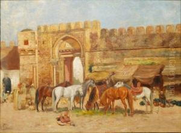 Le Marche Aux Chevaux Oil Painting by John-Lewis Shonborn