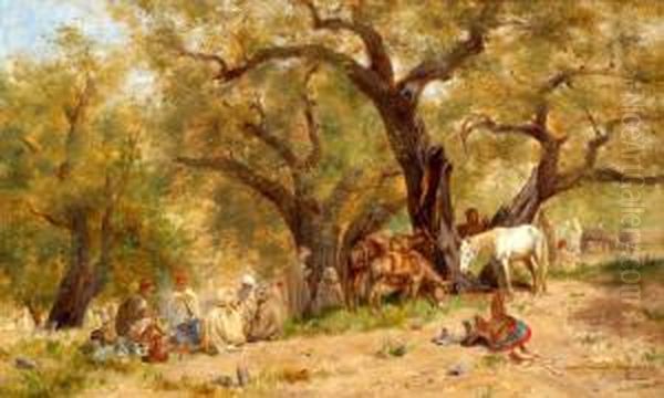 Repos Sous Les Arbres Oil Painting by John-Lewis Shonborn