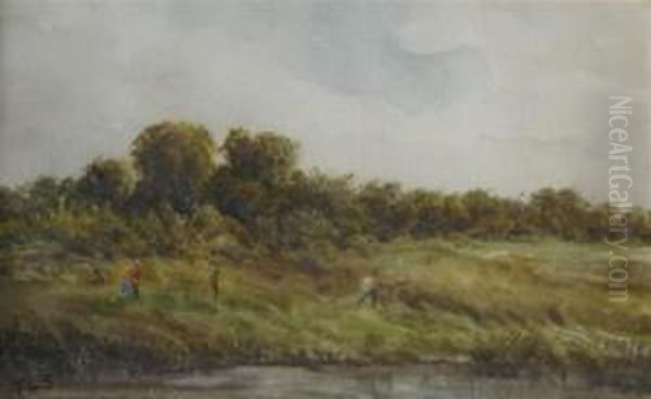 Lake Scene Withfigures Oil Painting by Thurston Laidlaw Shoosmith