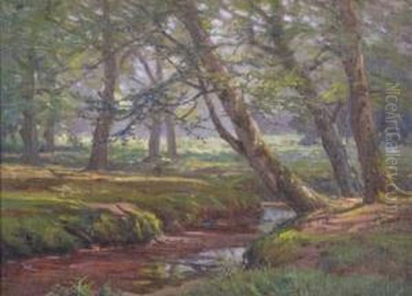 A New Forest Stream Oil Painting by Frederik Golden Short