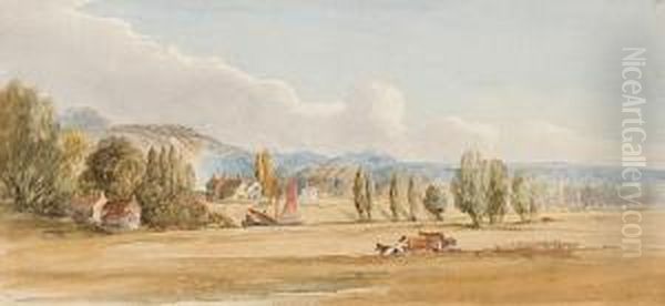 Broadland View With Cattle Watering Oil Painting by Obadiah Short