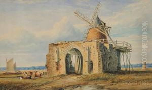 Abbey Ruins And Windmill. Oil Painting by Obadiah Short