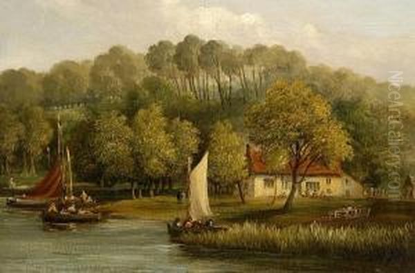 River Scene Oil Painting by Obadiah Short