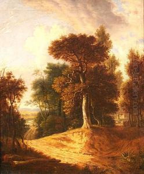 A Woodland Path Oil Painting by Obadiah Short