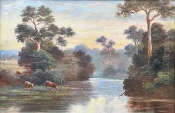 Snr Cattle Watering Oil Painting by William Wackenbath Short