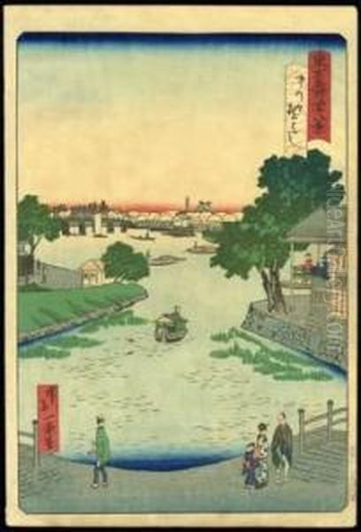 Bridge At Nakanogu Oil Painting by Ikkei Shosai