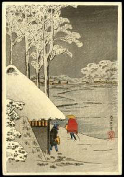 Night Snow At Ikegami Oil Painting by Hiroaki Shotei